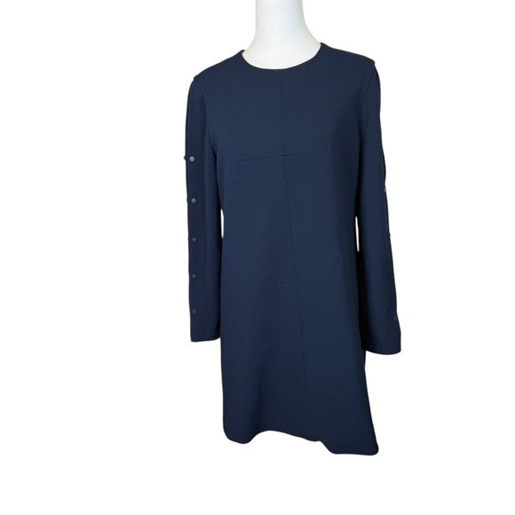 Tibi Structured Crepe Button Detail Shift Dress Navy Size 4 Career Cocktail EUC - Picture 2 of 13